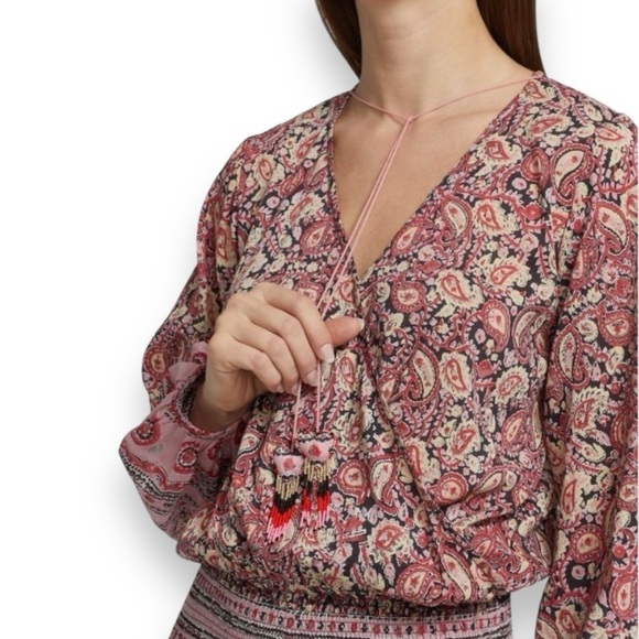 Bell by Alicia Bell Evelyn Smocked Silk Blend Voile Pink Paisley Mini Dress NWOT - Picture 8 of 8